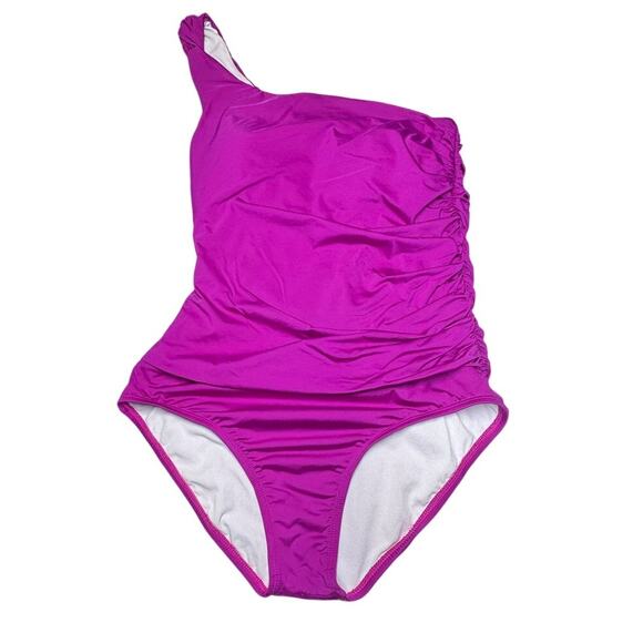 HILOR ONE SHOULDER ONE PIECE ROUCHED SWIMSUIT BRIGHT PURPLE SIZE 12 - Picture 1 of 8